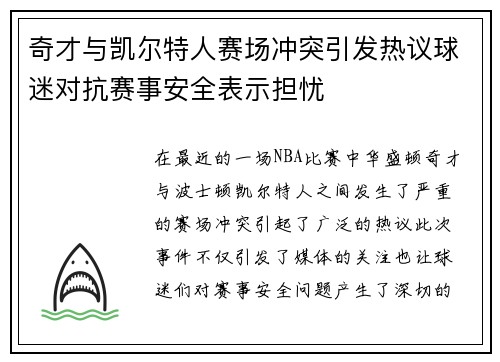 奇才与凯尔特人赛场冲突引发热议球迷对抗赛事安全表示担忧
